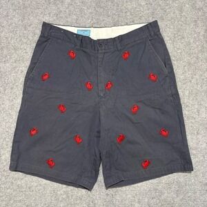Castaway Nantucket Island Mens Navy Blue Red Crab Embroidered Chino Shorts 33